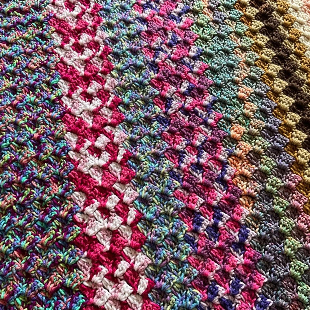 Handmade Crochet Striped Blanket Multi‎ Color Boho Cozy Cottagecore Grannycore